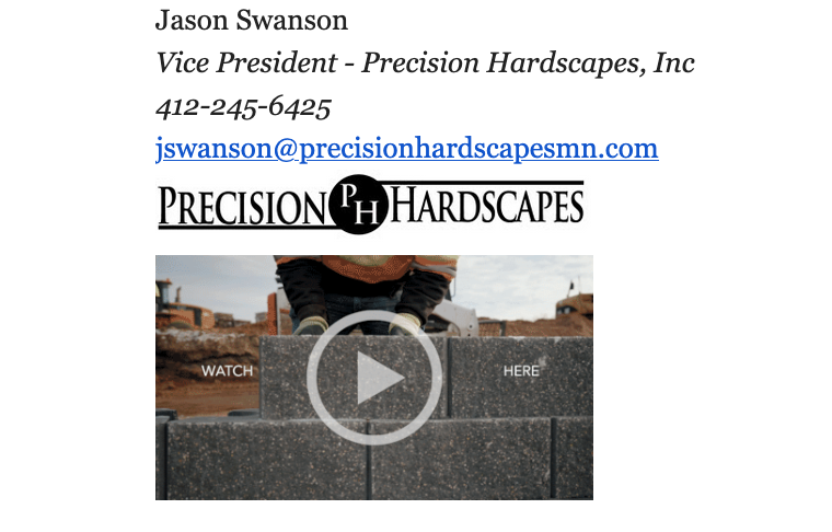 Example of client using video in email signature